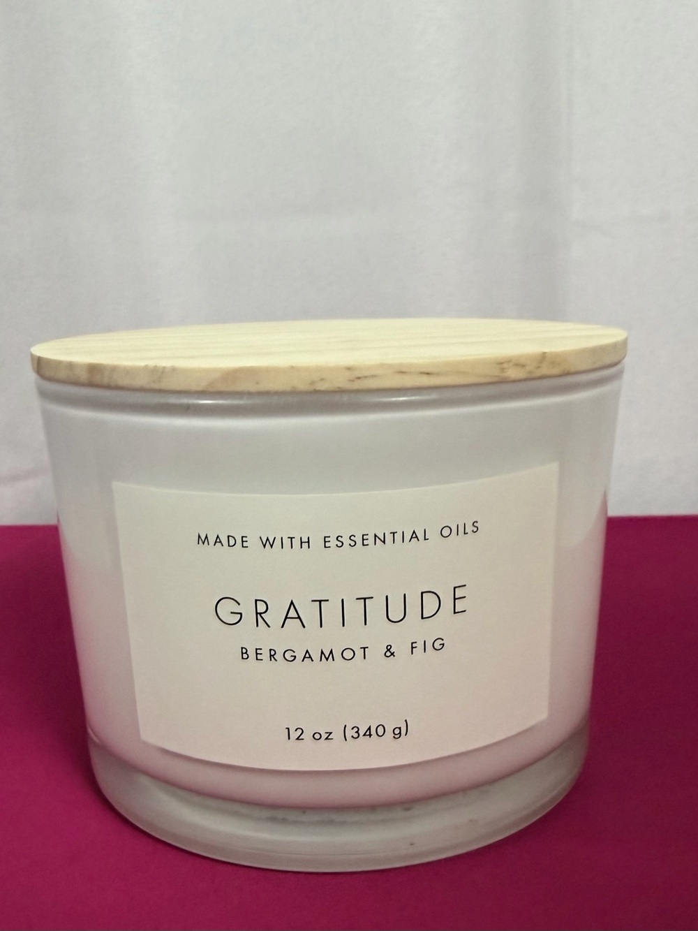 Aromatherapy Essential Oil 3 Wick 12oz. Candle - Gratitude Bergamot & Fig Scent